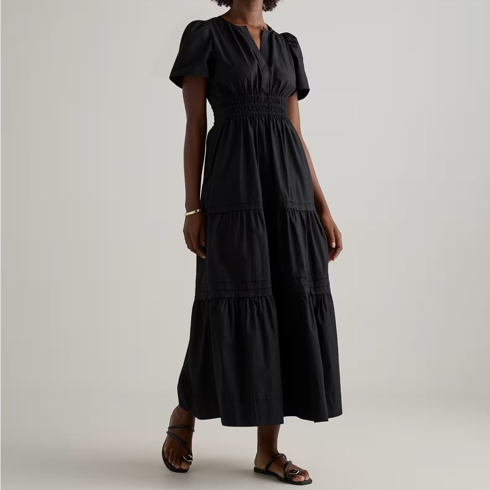 Quince Organic Cotton Poplin Tiered Maxi Dress Black XL